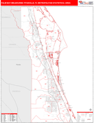 Palm Bay-Melbourne-Titusville Metro Area Digital Map Red Line Style